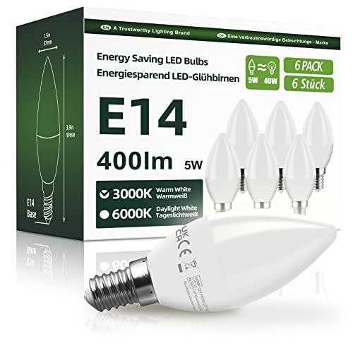 OGADA C37 LED Lamp, 5 W LED Candles, 3000 K Warm White
