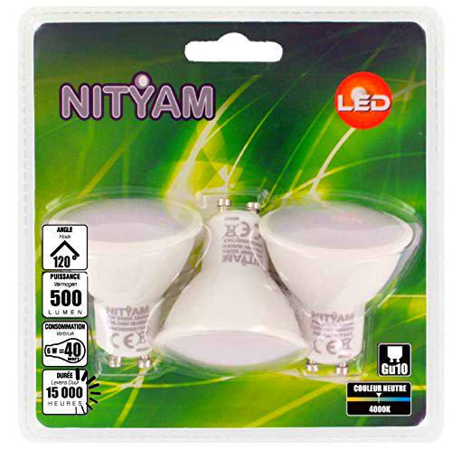 Nityam Pack DE 3 GU10 6W 500 LMS 4000K Bombilla LED, Blanco, 3
