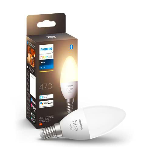 Philips Hue - Bombilla inteligente, E14, Luz cálida regulable