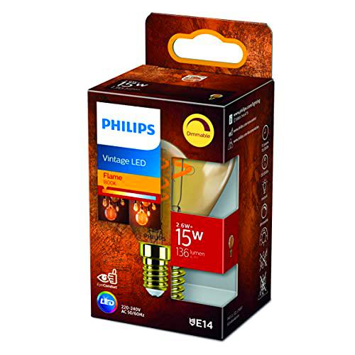Philips LED - Bombilla LED Clásica Vela y Brillo de Filamento