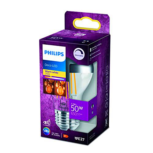Philips - Bombilla LED cristal 50W estándar E27 luz blanca cálida