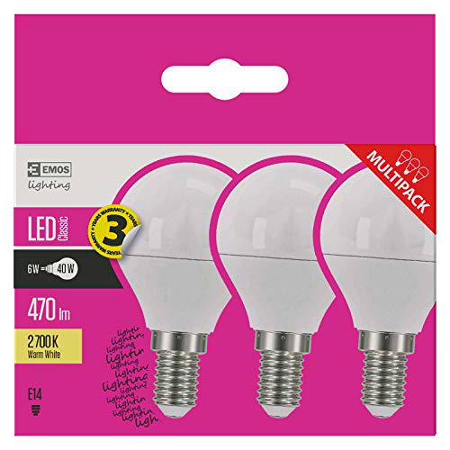 EMOS Pack de 3 bombillas LED de 6 W / reemplaza una bombilla incandescente de 40 W / Casquillo E14 / 470 lm / Blanco cálido