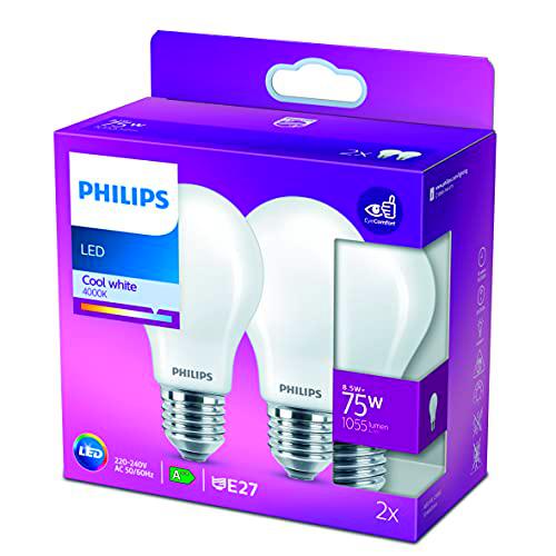 Philips - Bombilla LED cristal 75W estándar E27 luz blanca fría