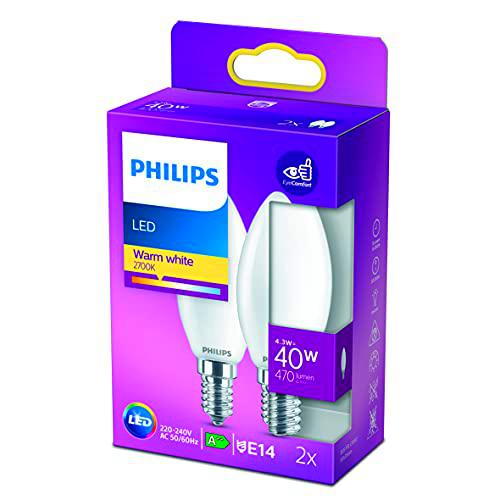 Philips Bombilla LED cristal 40 W B35 E14, luz blanca cálida