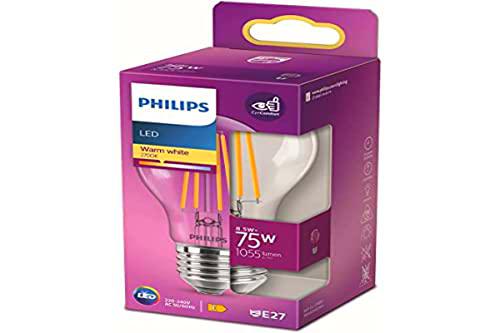 Philips - Bombilla LED cristal 75W E27 luz blanca cálida estándar