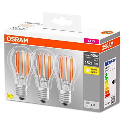 OSRAM LED Classic A100, lámparas LED de filamento transparente de vidrio para E27