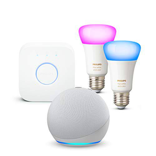 Nuevo Echo Dot (4.ª generación), Blanco + Philips Hue Bombilla Inteligente Starter Kit (2x E27)