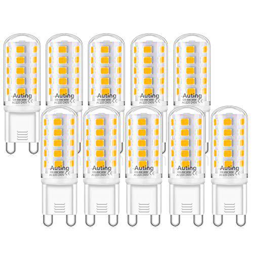 Bombillas LED G9 regulables,4W 2700K blanca cálida,repuesto para bombillas halógenas de 20W-40W G9,bombillas LED G9 sin parpadeo,400lm AC220-240V 360 grados de ángulo de dispersión de luz,10 unidades