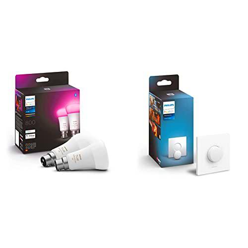 Philips Hue Blanco &amp; Color Ambiance Smart Bombilla LED doble B22 con Bluetooth + Interuptor inteligente Philips Hue