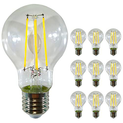 Pack 10x Bombilla LED E27 Filamento A60 7,5W. Color Blanco Calido (3000K)