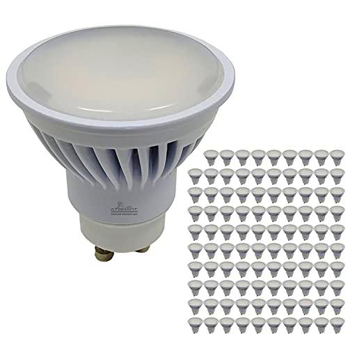 Pack 100x Bombilla LED GU10 8,5w Potentísima. Color Blanco Calido (3000K)