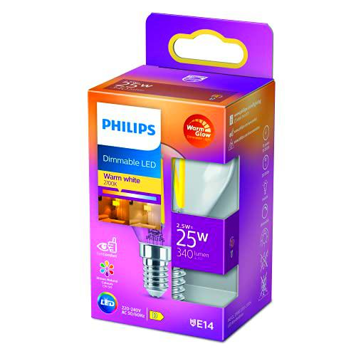 Philips LED - Bombilla LED Clásica Vela y Brillo, P45 E14
