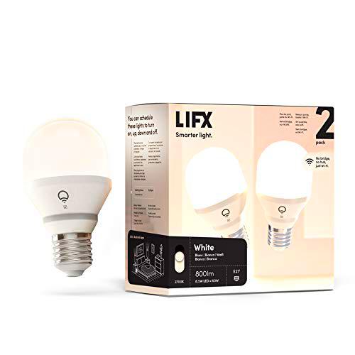 LIFX White 2-Pack, A60 800 lúmenes [E27], Bombilla LED inteligente con Wi-Fi