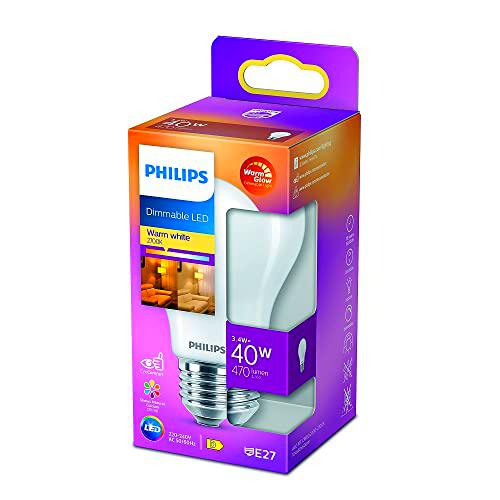 Philips LED - Bombilla LED Clásica, A60 E27, Luz Blanca Cálida Regulable, 40W