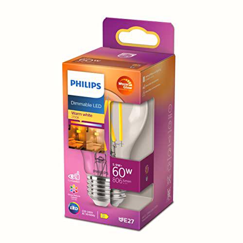 Philips LED - Bombilla LED Clásica, A60 E27, Luz Blanca Cálida Regulable, 60W