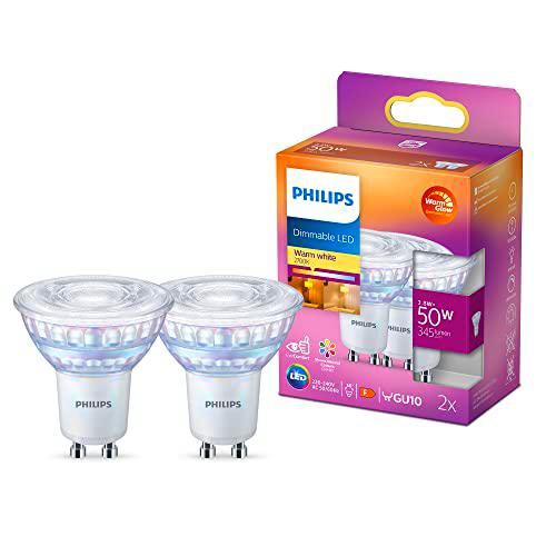 Philips - Bombilla LED cristal 50W GU10 reproducción cromática 90 luz blanca cálida 36º apertura 