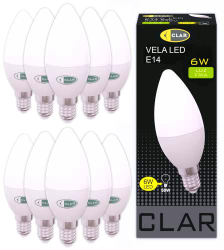 CLAR - Bombilla LED E14 Vela 6W, Vela Led, Bombillas E14 Bombillas Led Casquillo Fino