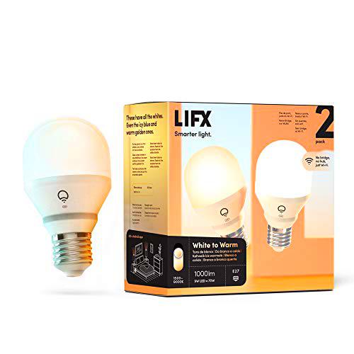 LIFX White to Warm 2-Pack, A60 1000 lúmenes [E27], Bombilla LED inteligente con Wi-Fi