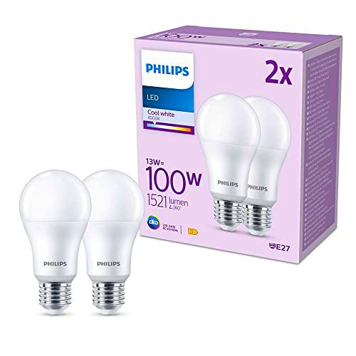 Philips LED Paquete de 2 bombillas esmeriladas A67 [blanco frío 4000 K