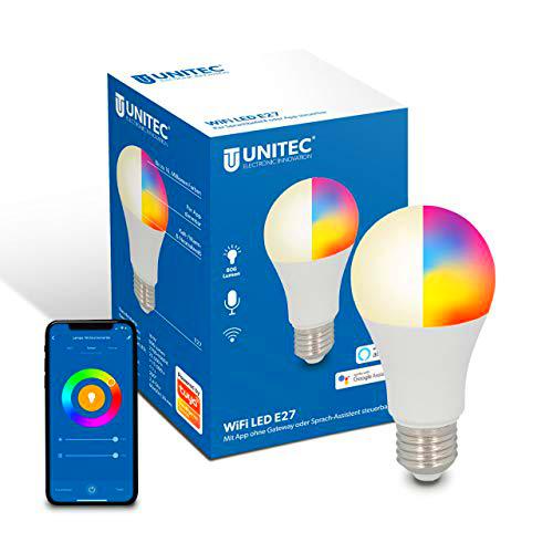 UNITEC Bombilla LED WiFi E27 CCT RGB, intensidad regulable