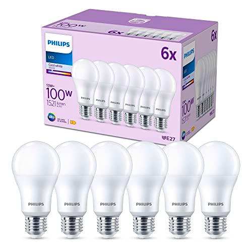 Philips LED Paquete de 6 bombillas esmeriladas A67 [blanco frío 4000 K