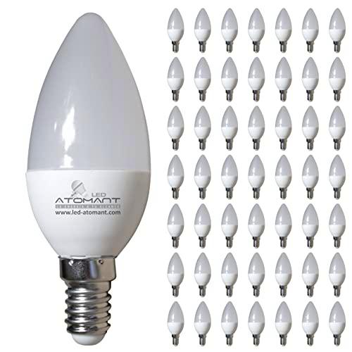 LED ATOMANT Pack 50x Bombilla LED E14 Vela C30 7W. Color Blanco Calido (3000K)
