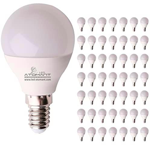 LED ATOMANT Pack 50x Bombilla LED E14 G45 7W. Color Blanco Calido (3000K)