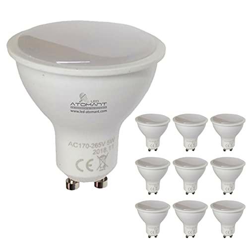 LED ATOMANT Pack 10x Bombilla LED GU10 5W. Color Blanco Calido (3000K)