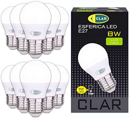CLAR - Bombilla LED E27 Pequeña 8W E27, Equivalente a 60-80W E27 Bombilla LED (Casquillo Gordo)