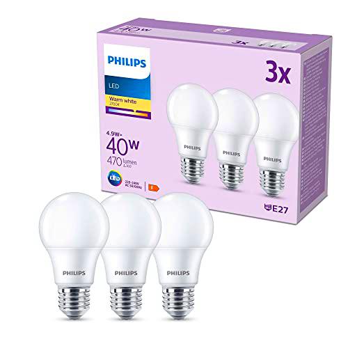 Philips Bombilla LED, casquillo E27, 4.3w, blanco calido 2700kelvins