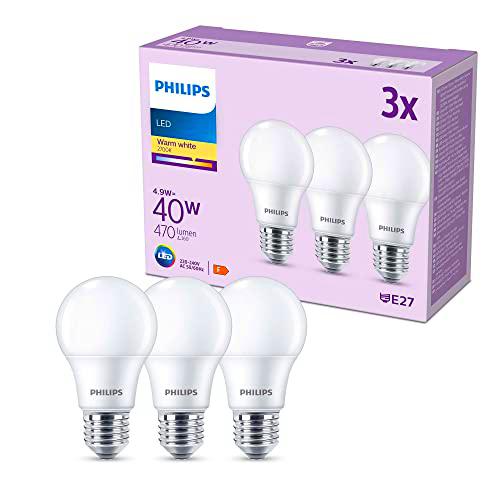 Philips Bombilla LED, casquillo E27, 4.3w, blanco calido 2700kelvins