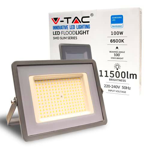 V-TAC Foco LED de exterior gris IP65 Chip Samsung 100 W Color de luz blanco frío