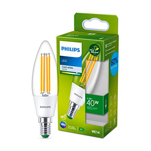 Philips Bombilla LED (A+), Filamento, Casquillo E14