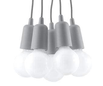 SOLLUX Lámpara Colgante DIEGO Diseño Único sin Pantalla Iluminación Minimalista LED Bombilla Para 5 Bombillas Gris