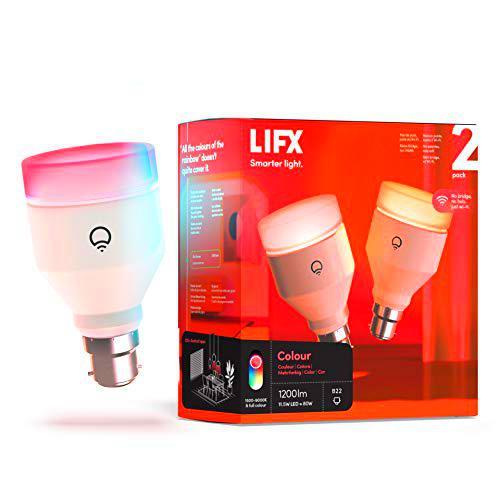 LIFX Colour 2-Pack, A60 1200 lúmenes [B22], Miles de millones de colores y blancos