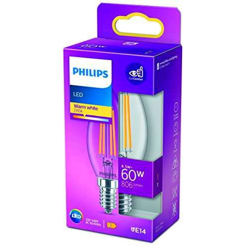 Philips - Bombilla LED Cristal, 60W, E14, Vela Filamento