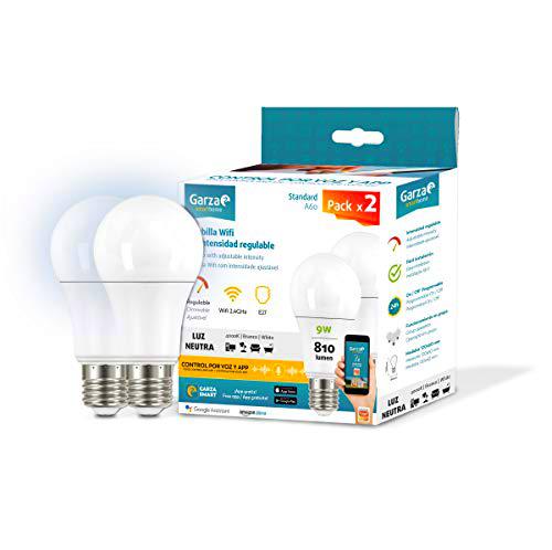 Garza ® Smarthome - Pack 2 Bombillas LED Estandar Inteliegente Wifi E27
