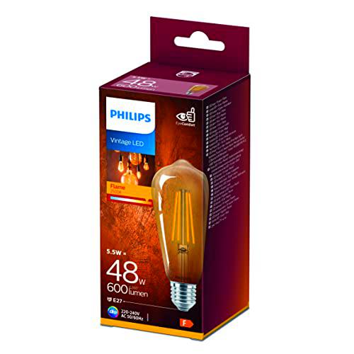 Philips - Bombilla LED cristal 48W forma pera E27, efecto llama