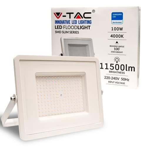 V-TAC Foco LED de exterior blanco IP65 Chip Samsung 100 W Color de luz blanco natural