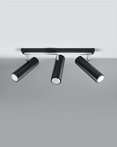 SOLLUX Plafón DIREZIONE Lámpara Triple Plafón Acero Bombilla LED Pantalla Redonda Minimalista Fácil Instalación Color Negro 45x16x8 cm 45 x 10 x 16 cm