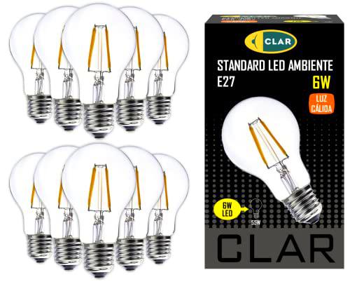 CLAR - Bombillas LED E27 Luz Cálida 6W, Bombilla Filamento LED E27 Vintage