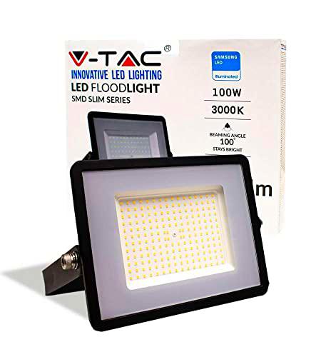 V-TAC Foco LED de exterior negro IP65 Chip Samsung 100W Color de luz blanco cálido