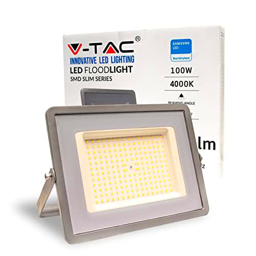 V-TAC Foco LED de exterior gris IP65 Chip Samsung 100 W Color de luz blanco natural