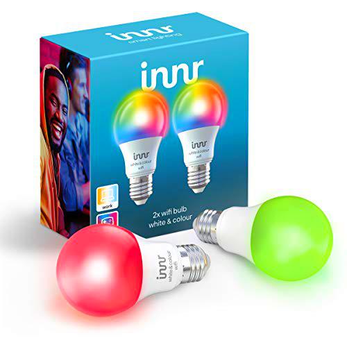 innr WiFi E27 Bombilla LED conectada, Color, Compatible con Alexa &amp; Hey Google (no puente requerido) Intensidad Regulable