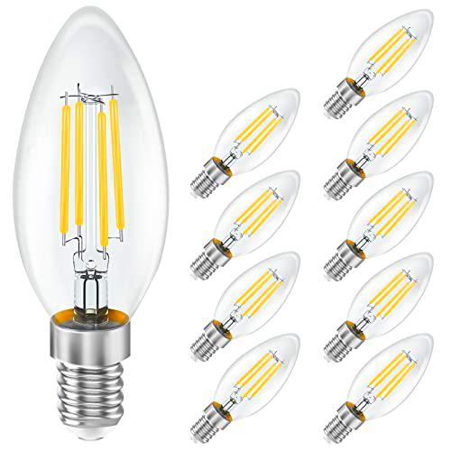 Bombilla LED E14, E14 LED blanco cálido 2700 K, 4 W LED forma de vela vintage reemplaza bombilla halógena de 35 W