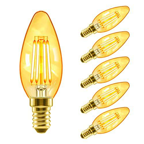 LVWIT 6x Bombillas E14 Vintage Vela LED (Casquillo Fino) 4W