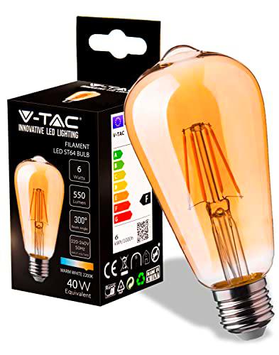 V-TAC ST64 Bombilla LED Filamento Ámbar ST64 - E27-8W (Equivalente a 50W)