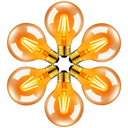 LVWIT 6 Unidades Bombillas LED E27 6.5W, Bombilla Edison Retro Vintage de Blanco Cálido 2500K