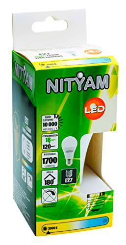 Nityam Bombilla LED estándar de 18 W, 1700 lúmenes