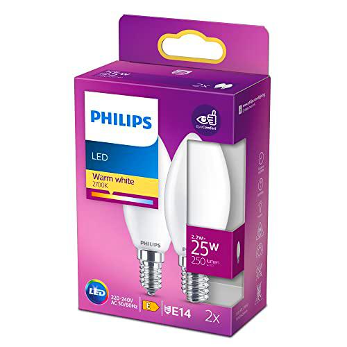 Philips - Bombilla LED cristal 25W B35 E14 luz blanca cálida